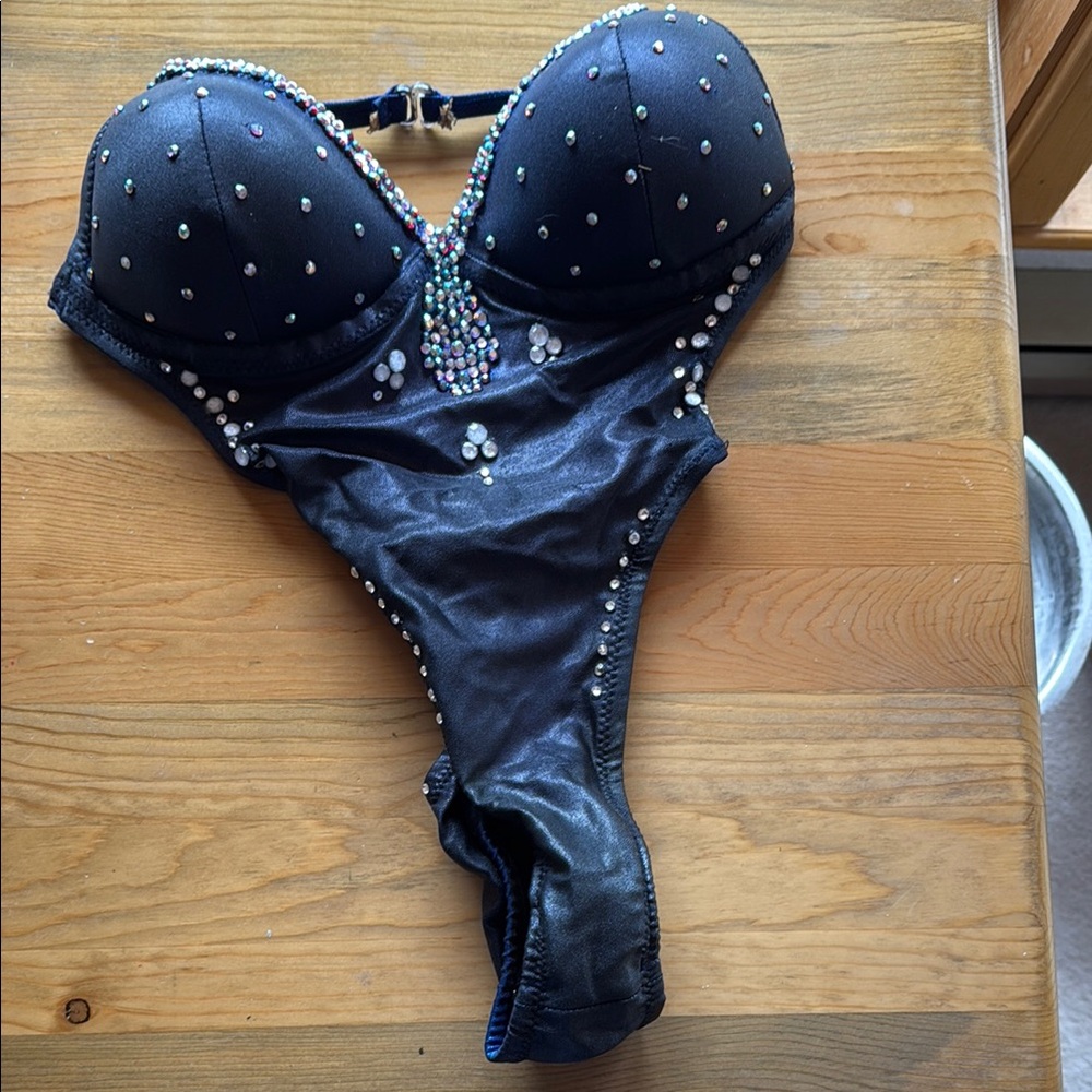 Dark Blue/Navy  Bejeweled figure Competition Suit